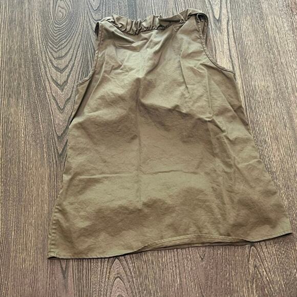 J.Crew Womens Ruffle Neck Blouse Sleevess 100% Cotton Pullover Olive Size 2 - Picture 2 of 3